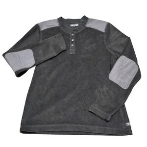 Toad&Co Fleece‎ Henley Mens Medium Charcoal Gray Elbow Patches Outdoor Pullover